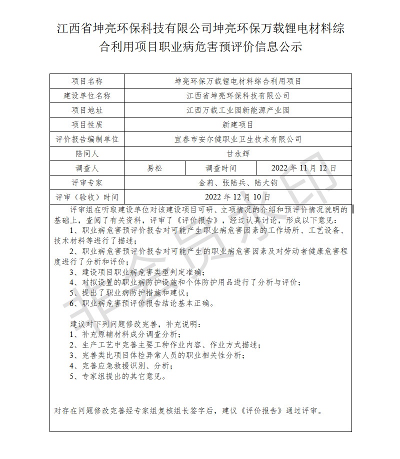 江西省坤亮環(huán)?？萍加邢薰纠ち镰h(huán)保萬(wàn)載鋰電材料綜合利用項(xiàng)目職業(yè)病危害預(yù)評(píng)價(jià)信息公示.jpg